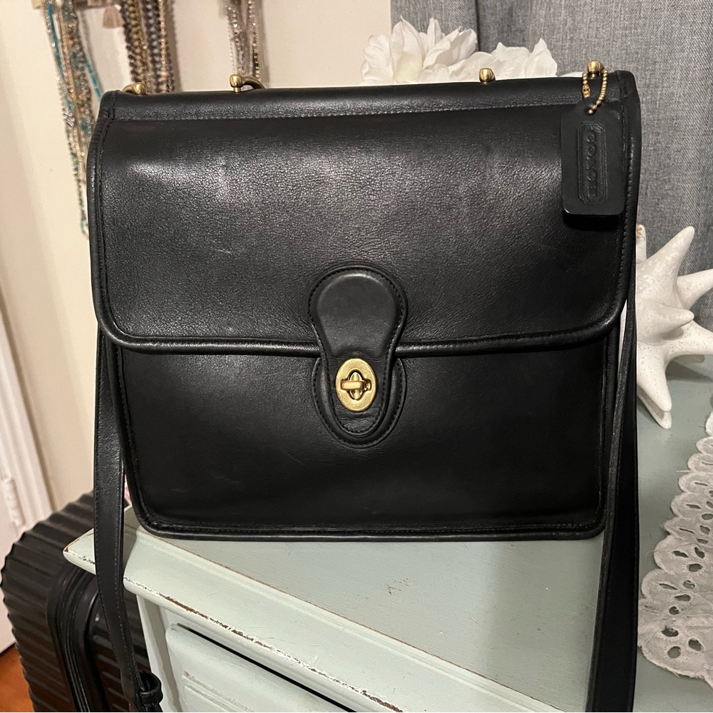 Vintage Black Leather Coach Willis Satchel Bag 9927 USA